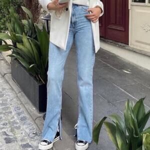 Zara Blogger Favorite The 90’s Full Length Split Slit High Rise Jeans Flare Wide